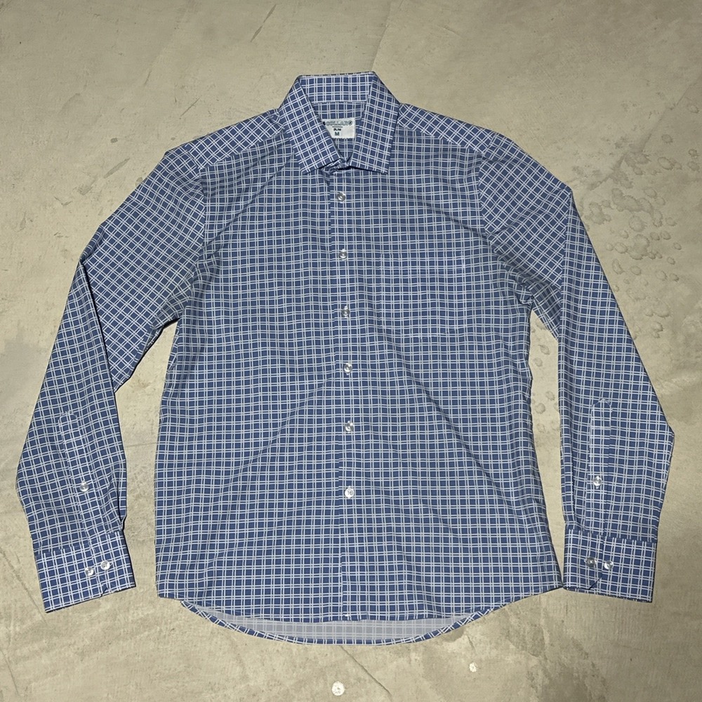 & Collar Performance Wicking Shirt Men SZ M Plaid Dress Long Sleeve Button Down